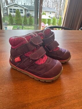 3M Thinsulate Purple and Pink Kids Winter Boots with Hook-and-Loop Straps